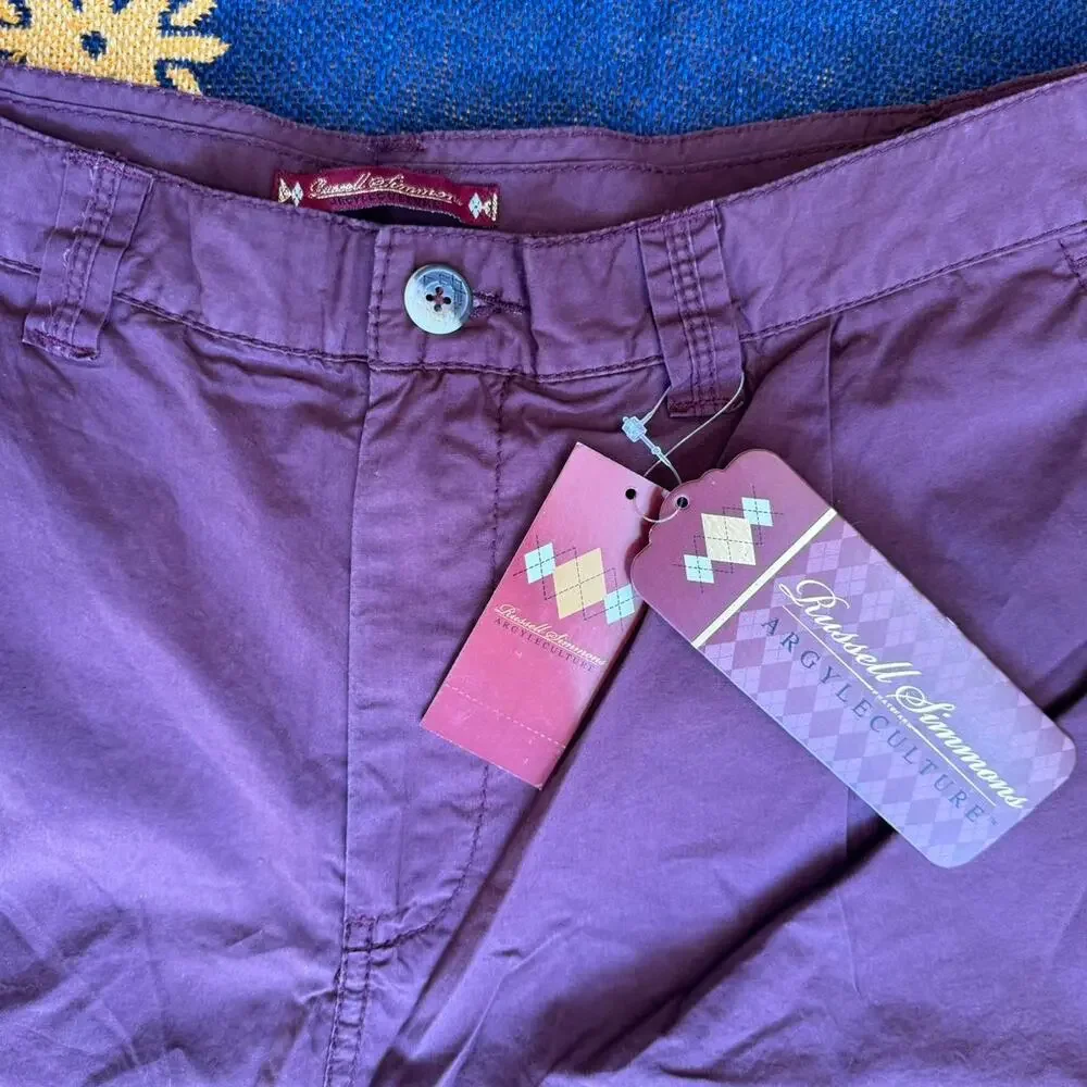 NWT Russel Simmons Argyle Culture Burgundy Maroon Red Cargo Carpenter Shorts